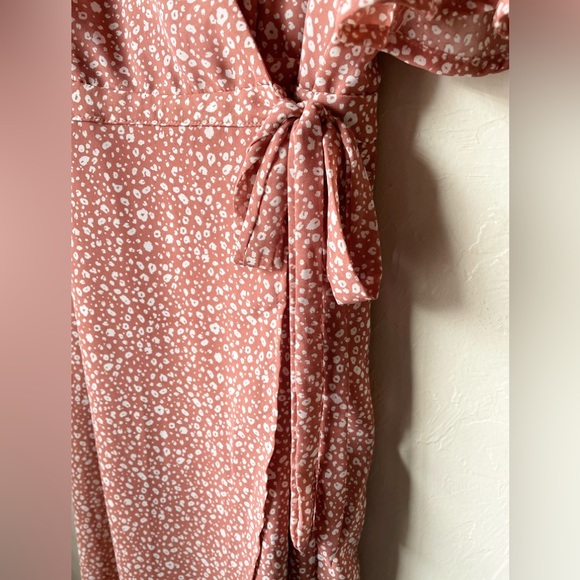 🆕 She + Sky Leopard Print Mauve Midi Tie Wrap Dress | L - Picture 7 of 9